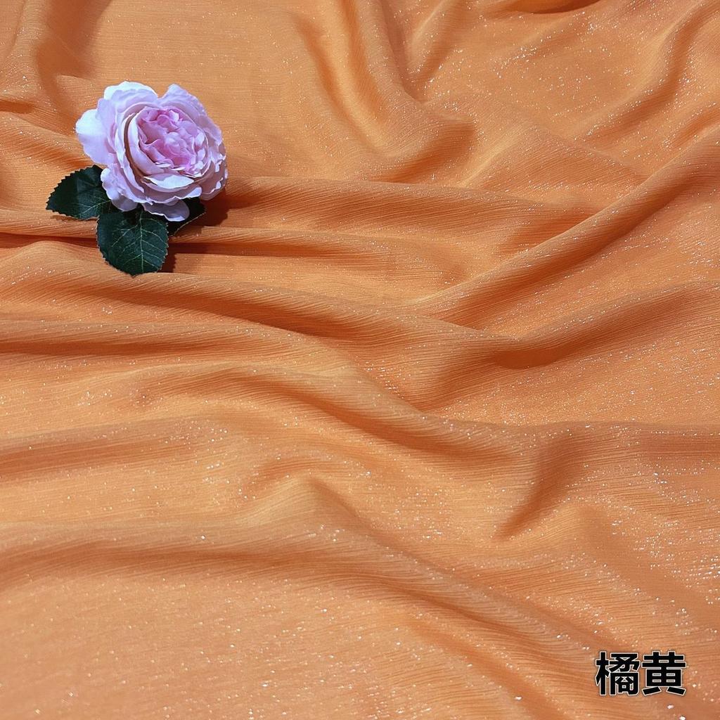 Shiny Silver Wire Crinkle Chiffon Fabric Plain By The Meter for Clothes Hanfu Dress Shirt Diy Sewing Cloth Soft Breathable Black