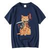 Men's T-shirt Top Quality 100% Cotton Short Sleeve Cool Knife Cat Print O-neck Casual Loose Hip Hop For Men Summer Male Tee Tops