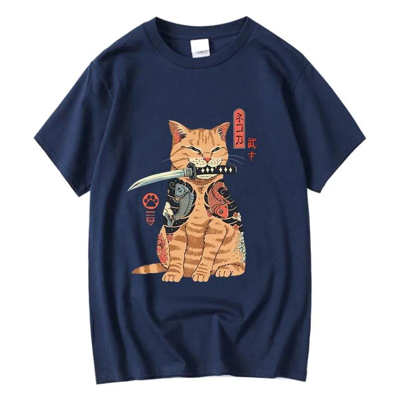 Men's T-shirt Top Quality 100% Cotton Short Sleeve Cool Knife Cat Print O-neck Casual Loose Hip Hop For Men Summer Male Tee Tops