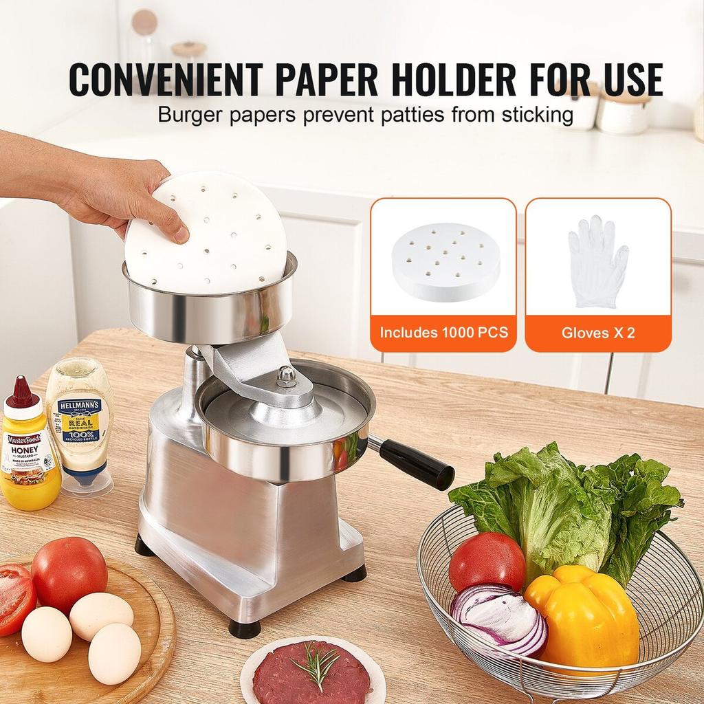 Commercial Burger Patty Maker, 150mm/6inch Hamburger Beef Patty Maker, Heavy Duty Food-Grade Stainless Steel Bowl Burger Press Machine, Kitchen Meat