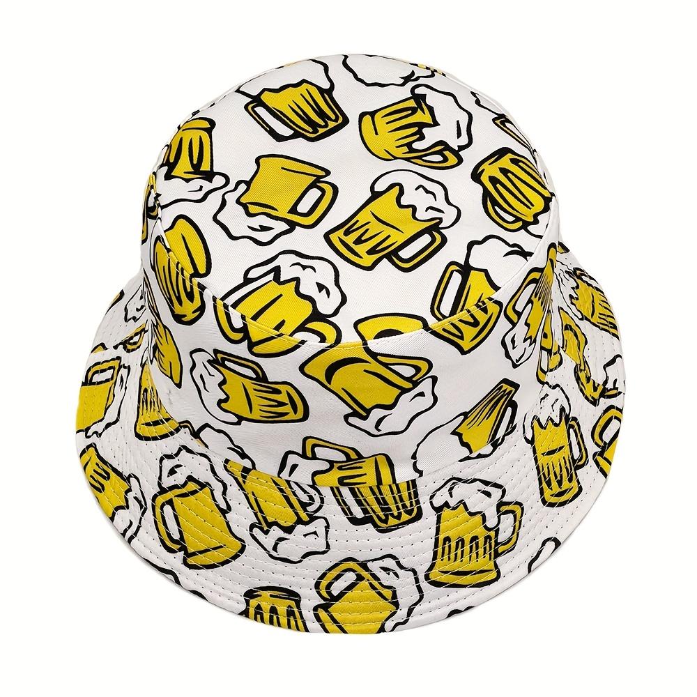 Beer Print Bucket Hat for Men Stylish Polyester Fisherman Cap Perfect for Outdoor Parties Beach Days Beer Festival Celebrations