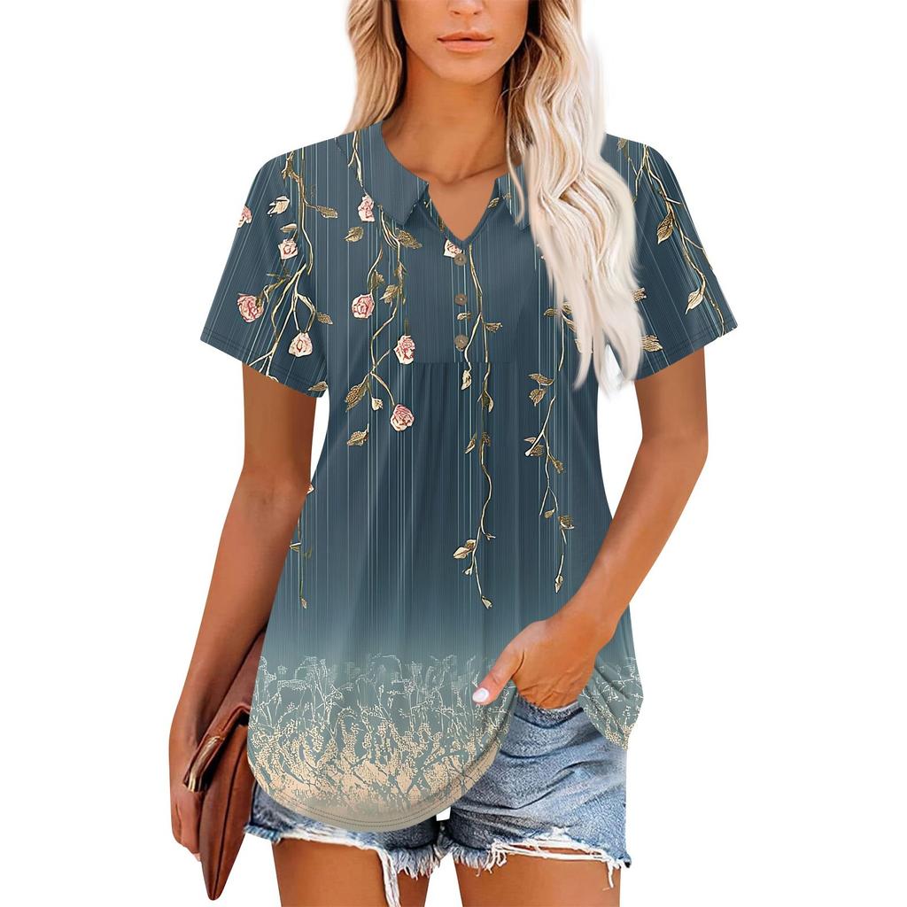 Women's Short Sleeve V-Neck Collared Tops Summer Business Casual Work T Shirts