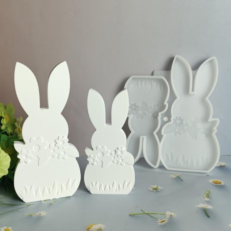 Rabbits Shaped Silicone Mould Heat Resistant Easy Cleaning Detailed Easters Candle Making Supplies