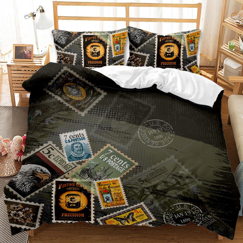 Three-Piece 3D Digital Printing Bedding Quilt Cover Love Sheets