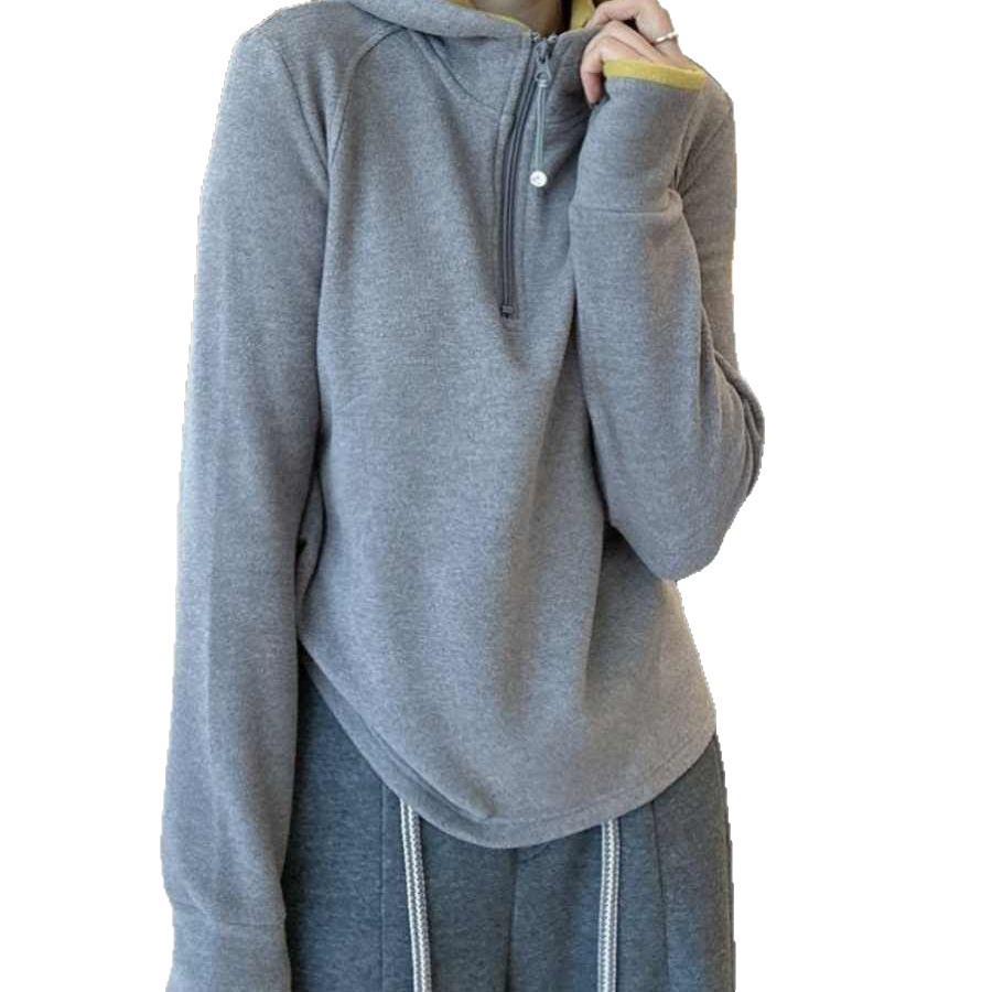 Plus Size European-Style Double-Sided German Velvet Zippered Women's Hoodie, New Autumn/Winter Loose Long Sleeve Warm Base Layer.