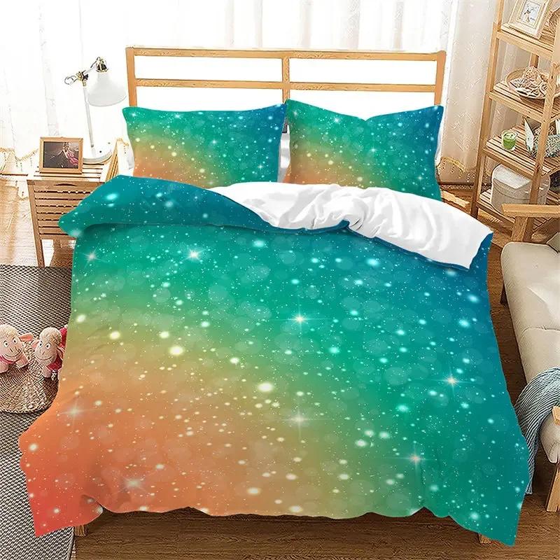 Copripiumino Sfumato Arcobaleno Set Biancheria da Letto Queen Cielo Stellato Colorato Copripiumino Geometrico Astratto in Microfibra con Federe