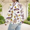 Women Plus Size White Rose Printed Baseball Collar Long Sleeve Jacket With Pockets