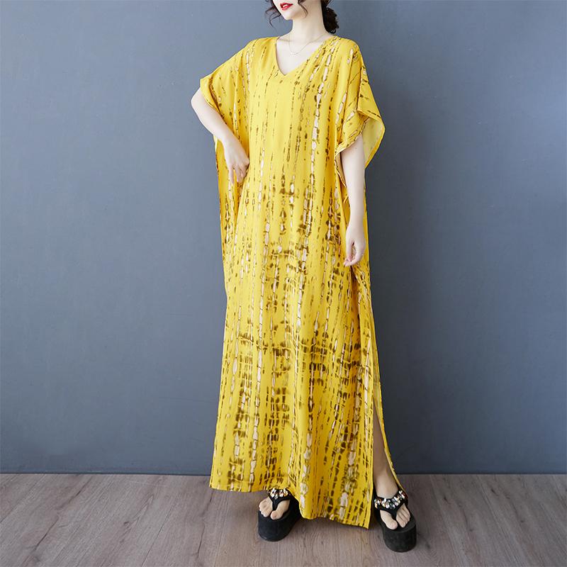 DIMANAF Nové 2025 Dámské Letní Šaty Plus Size Volné S Výstřihem do V Plážový Potisk Základní Ležérní Dlouhé Šaty Nadměrné