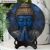 2D Flat Aluminum Vintage Blue Zen Buddha Putuo Round Metal Sign, Man Cave Wall Art Sign for Front Door, Zen Garden Accessories & Meditation Room