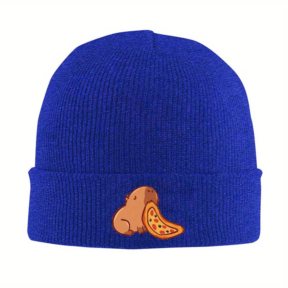 pc Capybara Eating A Pizza Beanie Hats Retro Caps Unisex Women Outdoor Skullies Beanies Winter Graphic Head Wrap Beanie Hat