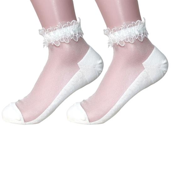 Women Fashion Ultrathin Transparent Beautiful Lace Flower Elastic Short Socks