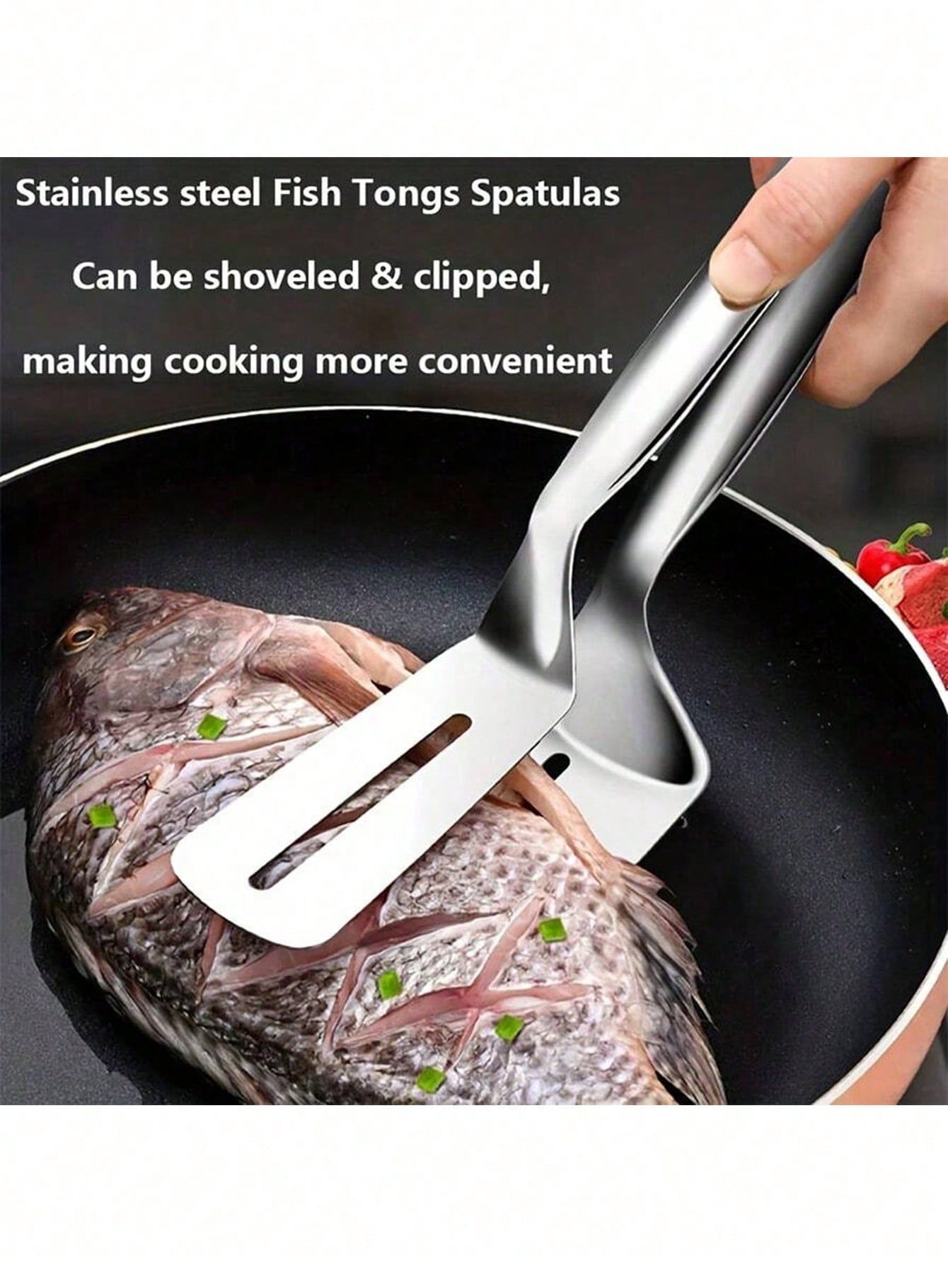 

1 шт. Многофункциональный кулинарный зажим из нержавеющей стали для стейка, рыбы, мяса и лапши, идеально подходит для барбекю и выпечки, прост в использовании one-size серебряный