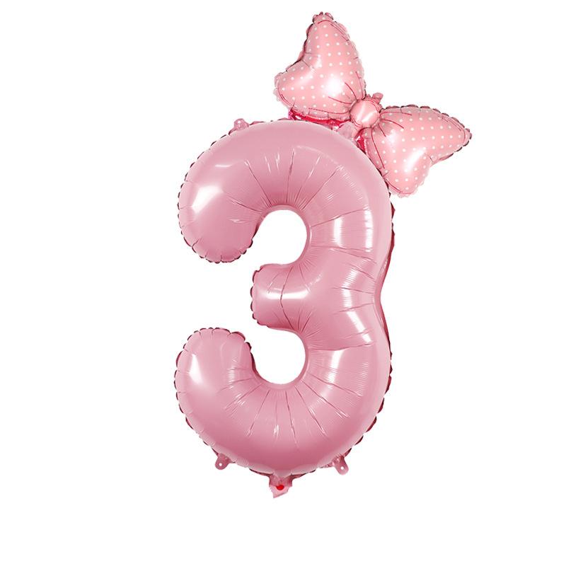 1Pc Large 32inch Number Pink Blue Foil Balloon With Bow 1-9 For Kid Boys Girls Birthday Party Baby Shower Decorations Balloon