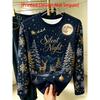 Women's elegant long sleeves, Christmas starry sky, elk and snowflake print, round neck bottoming shirt, perfect for daily commuting