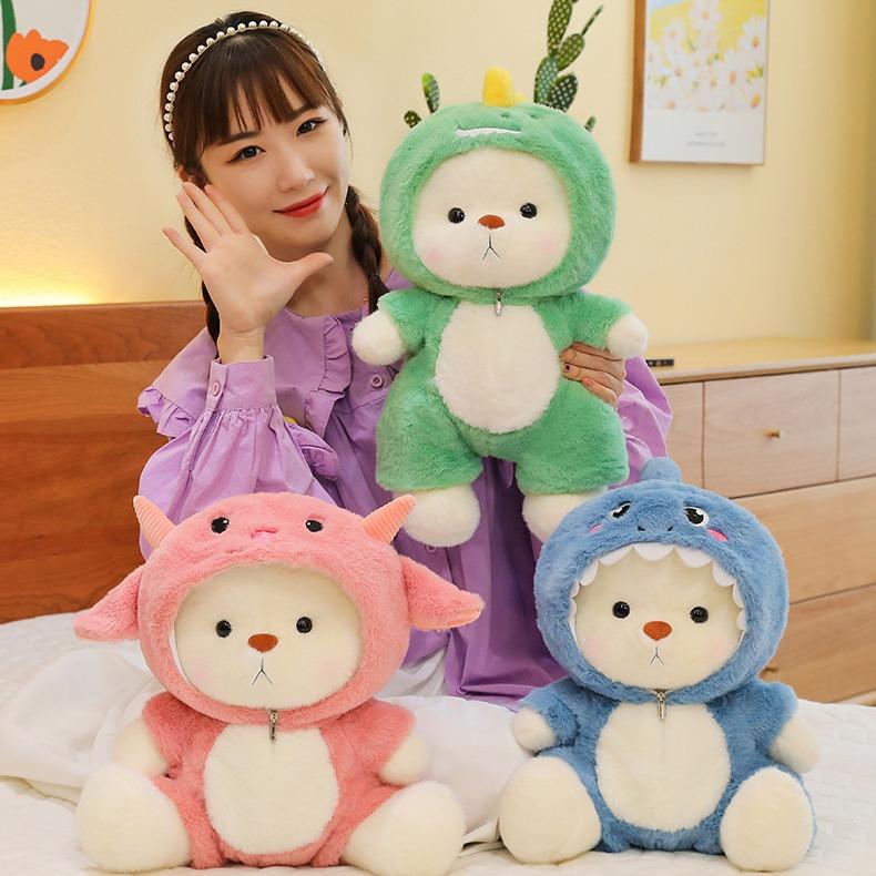 New Dinosaur Transformed Joint Bear Doll Clothes Can Be Removed with Creamy Bear Teddy Bear Plush Toy Grab Doll