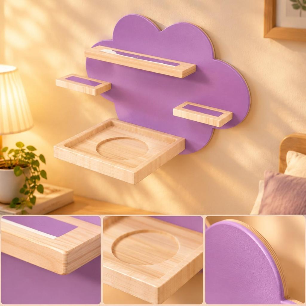Fluffy-Shaped Wooden Display Rack Wood Finish Wall with
