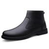 Cross-border Men's High-Top Leather Boots, Autumn/Winter, Slip-on Cowhide with Side Zipper, Large Size, Plus Velvet Warm Cotton.