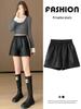 Women's PU Leather Wide-Leg A-line Shorts - Plus Size, Slimming, Five-Point, Spring & Autumn 2024