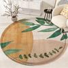 Modern Velvet Round Mat, Green & Beige Leaf Pattern, Washable, Minimalist Design, Soft Polyester, for Home Decor