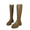 2025 Autumn and Winter New Tall Knight Boots Women's Horseshoe Heel Heel Heightened To Show Leg Length Rear Zipper Round Head Boots Ins Tide