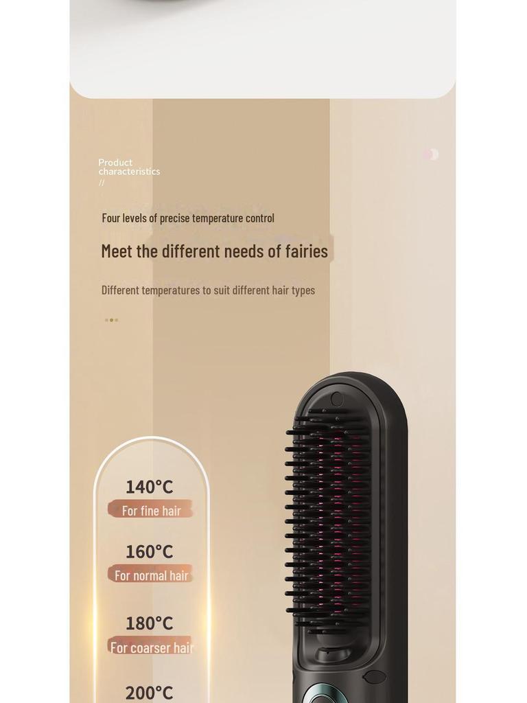 Portable Wireless Hair Straightening Comb with Negative Ions, No Damage, Mini Styling and Curling Tool
