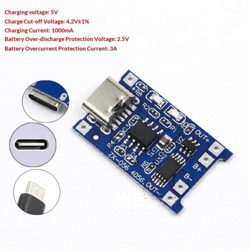 TP4056 Type-C Charging Board 2PCS 3.7V 1A 18650 Lithium Battery Charger Module for Small DIY Gadget Production