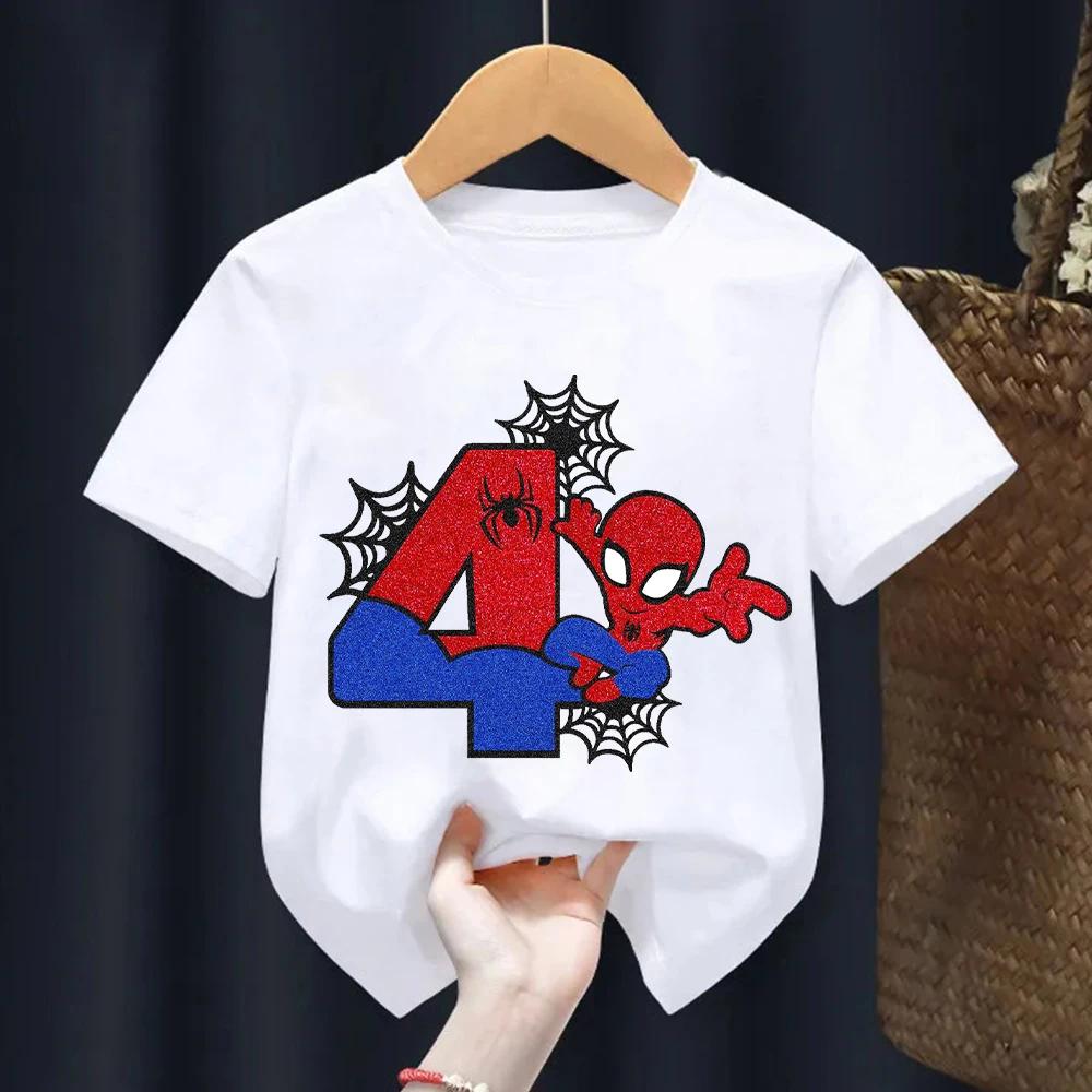 Spiderman Cartoon T-shirt for Kids Cute Birthday Number Printed Short Sleeve Summer Top for Boys And Girls