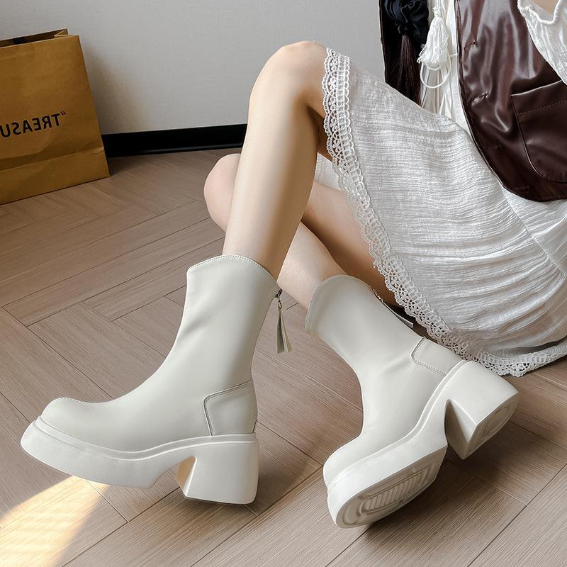 Martin boots thick-soled short boots 2025 autumn and winter new high-heeled women's V-mouth muffin small thick-heeled elastic thin boots