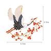 Enamel Flower Crane Brooches For Women Unisex Bird Animal Party Brooch Pins Gift