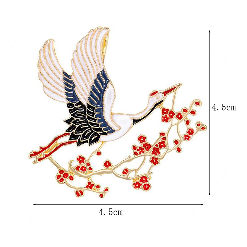 Enamel Flower Crane Brooches For Women Unisex Bird Animal Party Brooch Pins Gift