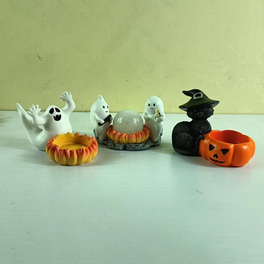 Resin Pumpkin Candelabra Cartoon Ghost Candlestick Halloween Candle Holder  Halloween Decoration