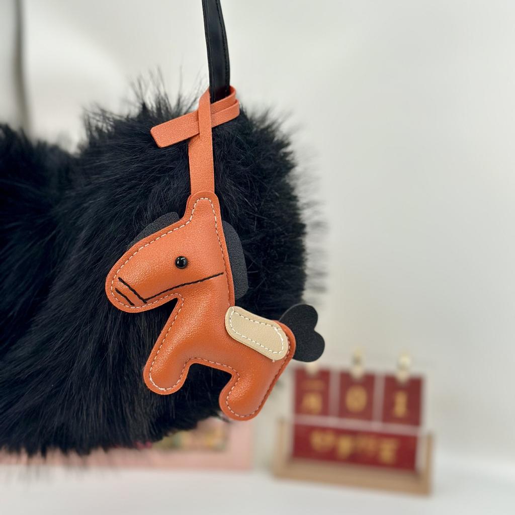 Cross-border popular PU leather pony bag clothing pendant car keychain cartoon accessories pony pendant