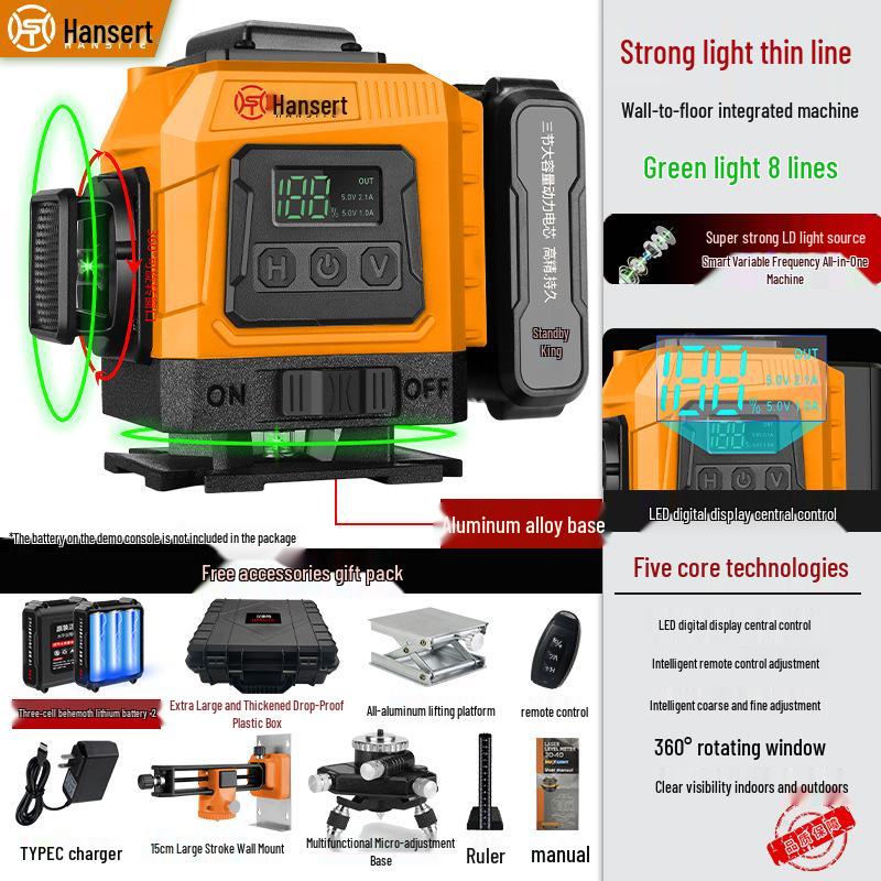 16-line High Precision Green Laser Level with Automatic Leveling for Indoor/Outdoor Use