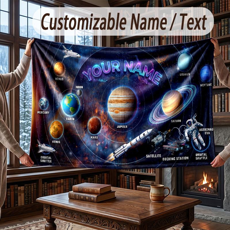 Coperta Cosmica a Tema Spaziale con Nome Personalizzato Testo Coperta Personalizzata Morbida Accogliente per Casa Divano Letto