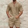 Set Estivo da Uomo in Cotone e Lino, Camicia a Maniche Corte Larga e Pantaloncini