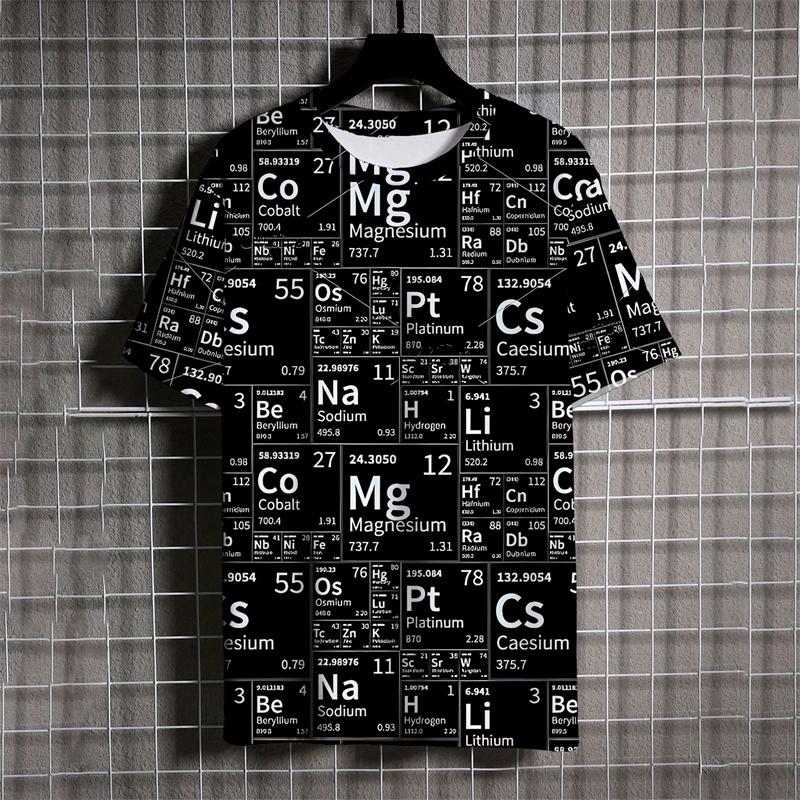 3D Printed Math Formula T-Shirt For Men Experiment Pattern T Shirts Summer Casual Short Sleeves Round Neck