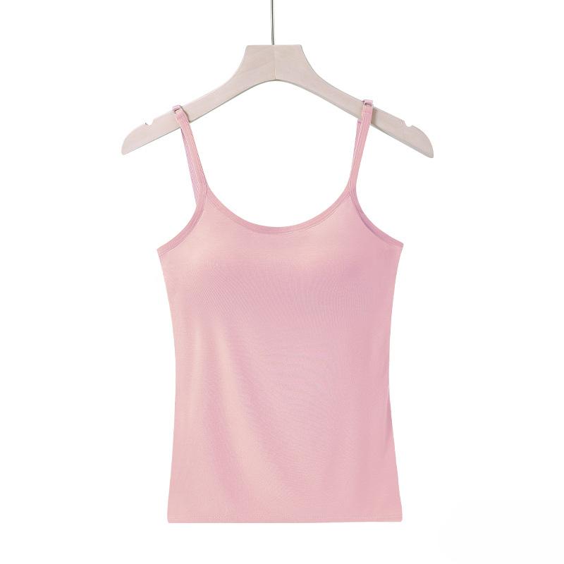 Summer Sleeveless Padded Shirt Strap Basic Tank Top Women Camisoles Tops with Built In Bra