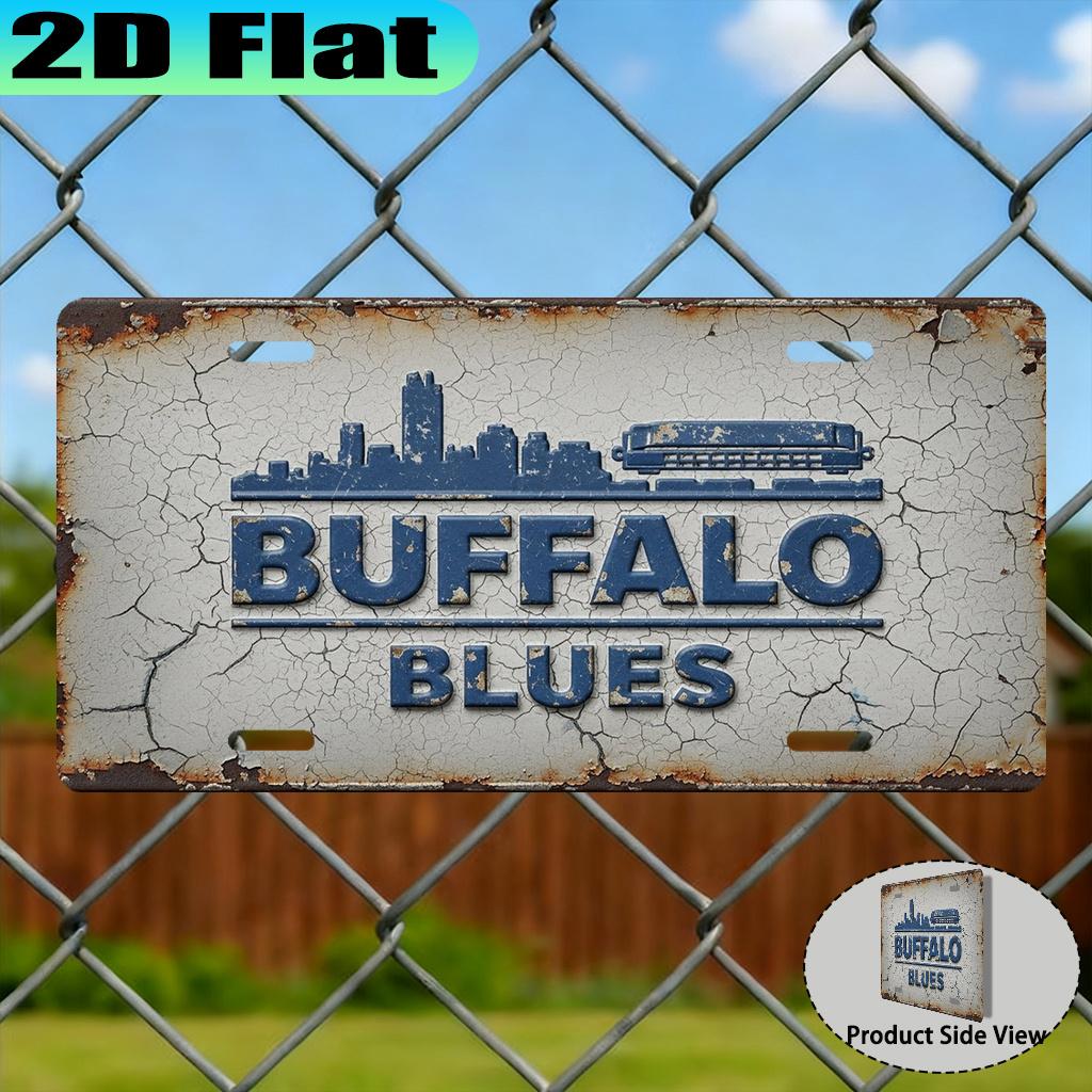 D FlatA Vintage Aluminum Sign in Water Buffalo BlueDecorative Item Gift for Blues Music Festival American Blues Style