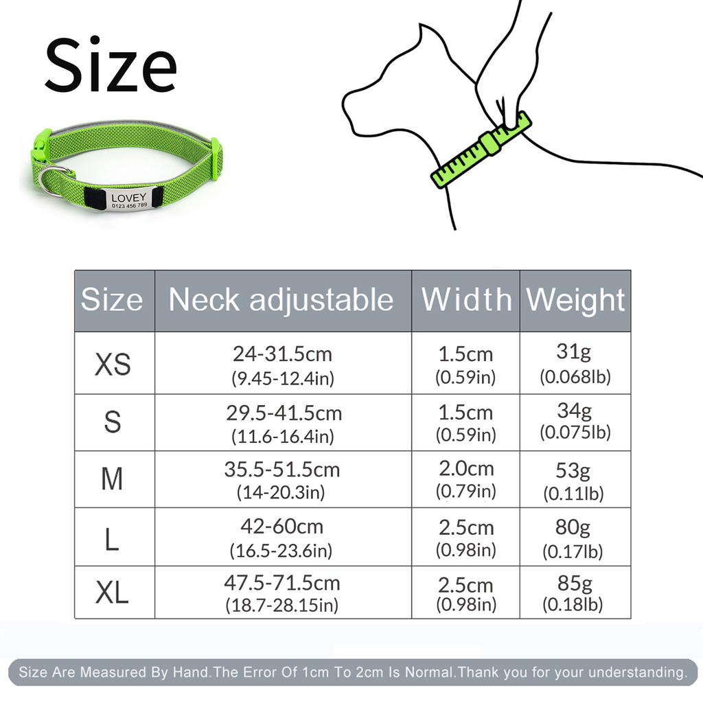 Personalized Dog Collar with Removable Engraved Tag Nylon Reflective Strap Solid Metal D-Ring Color Adjustable Buckle Pet collar