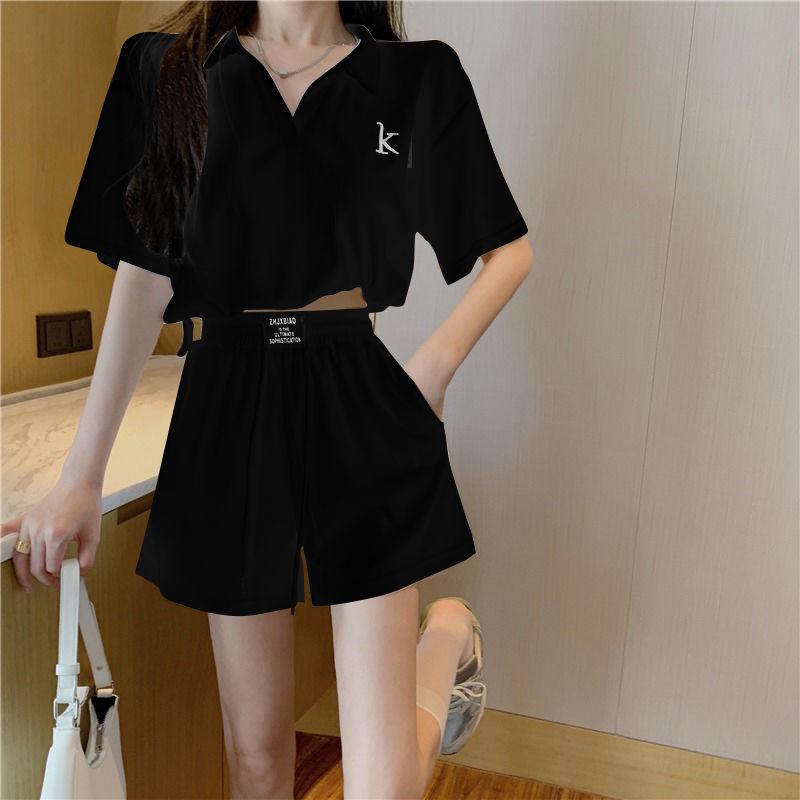Summer 2025 Women's College-Style Casual Sportswear: Loose Short-Sleeve Tops & Wide-Leg Shorts Two-Piece Set