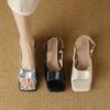 Summer European and American Size Sandals Women's Square Head Silver Comfortable Rubber Soft Sole One Pedal Buckle New Sandals Women