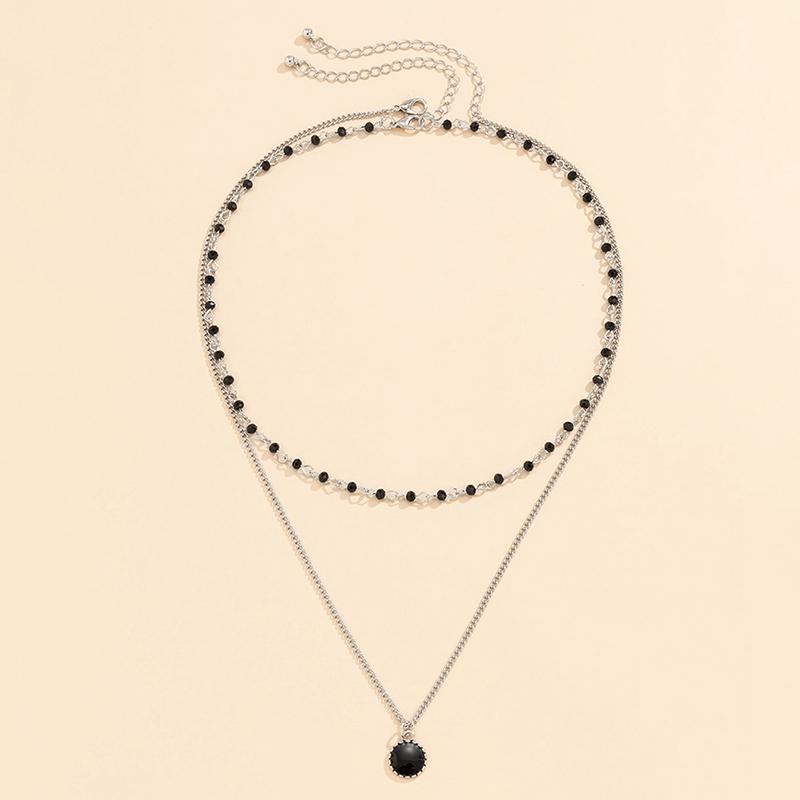 Simple Double-Layered Pearl Necklace Man Black  Pendant For Men'S Chain Jewelry Accessories