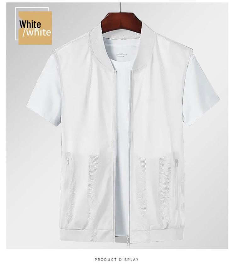 Men's Plus Size Breathable Mesh Stand-Up Collar Vest with Multi-Pocket Design