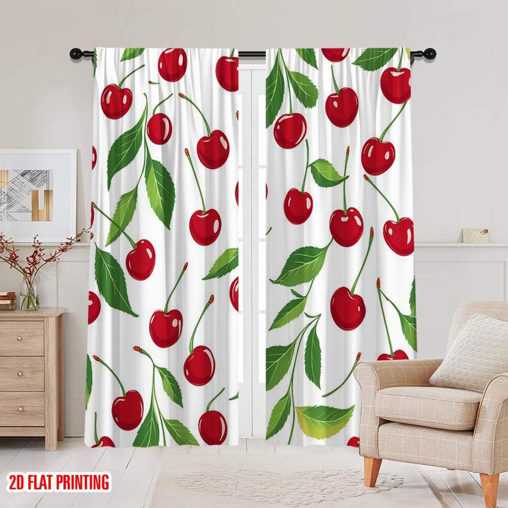 2pcs,2D Plane Printing Minimalist Curtains Cherry Delight (2) Versatile Polyester (without Rod) Gifts Use for Bedroom,