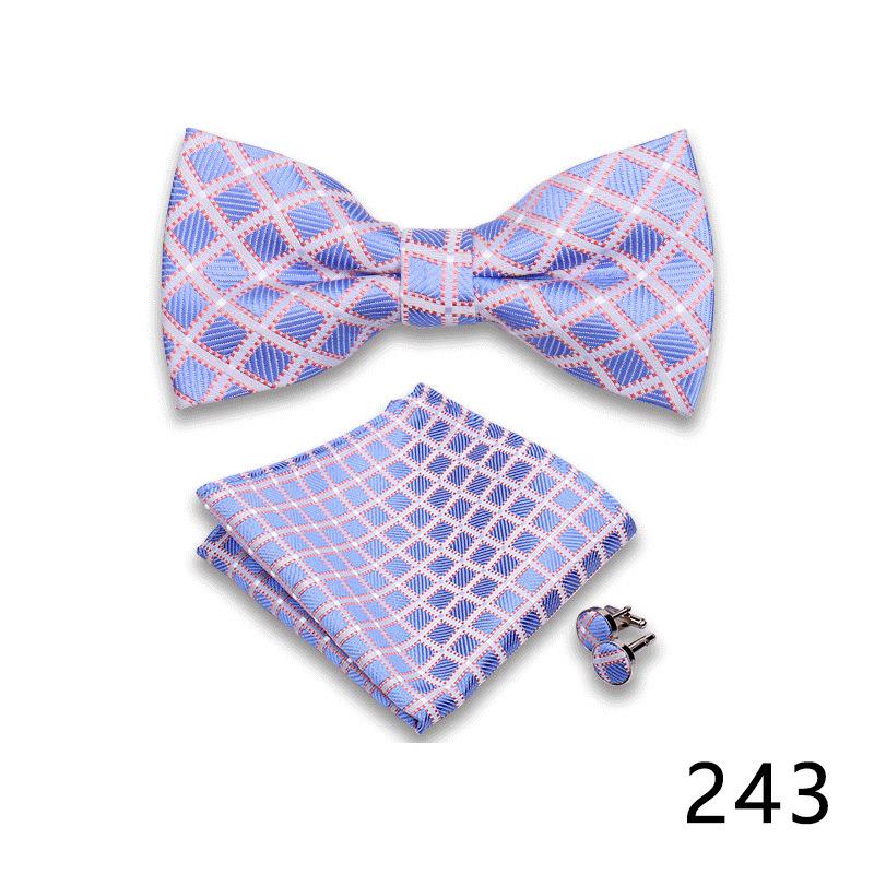 Men's Formal Bow Tie and Pocket Square Set for Banquets and Weddings, with Lapel Flower.