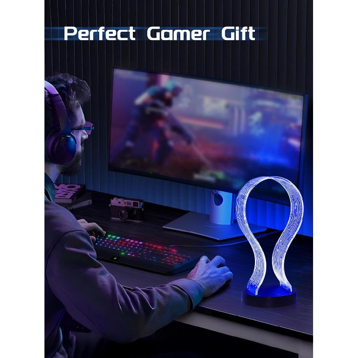 Light Up Headphone Stand with 16 Color Lights, PCB Pattern Acrylic Headset Stand with 1 USB and 1 Type-C Charging Ports, Gifts for Gamers Men and