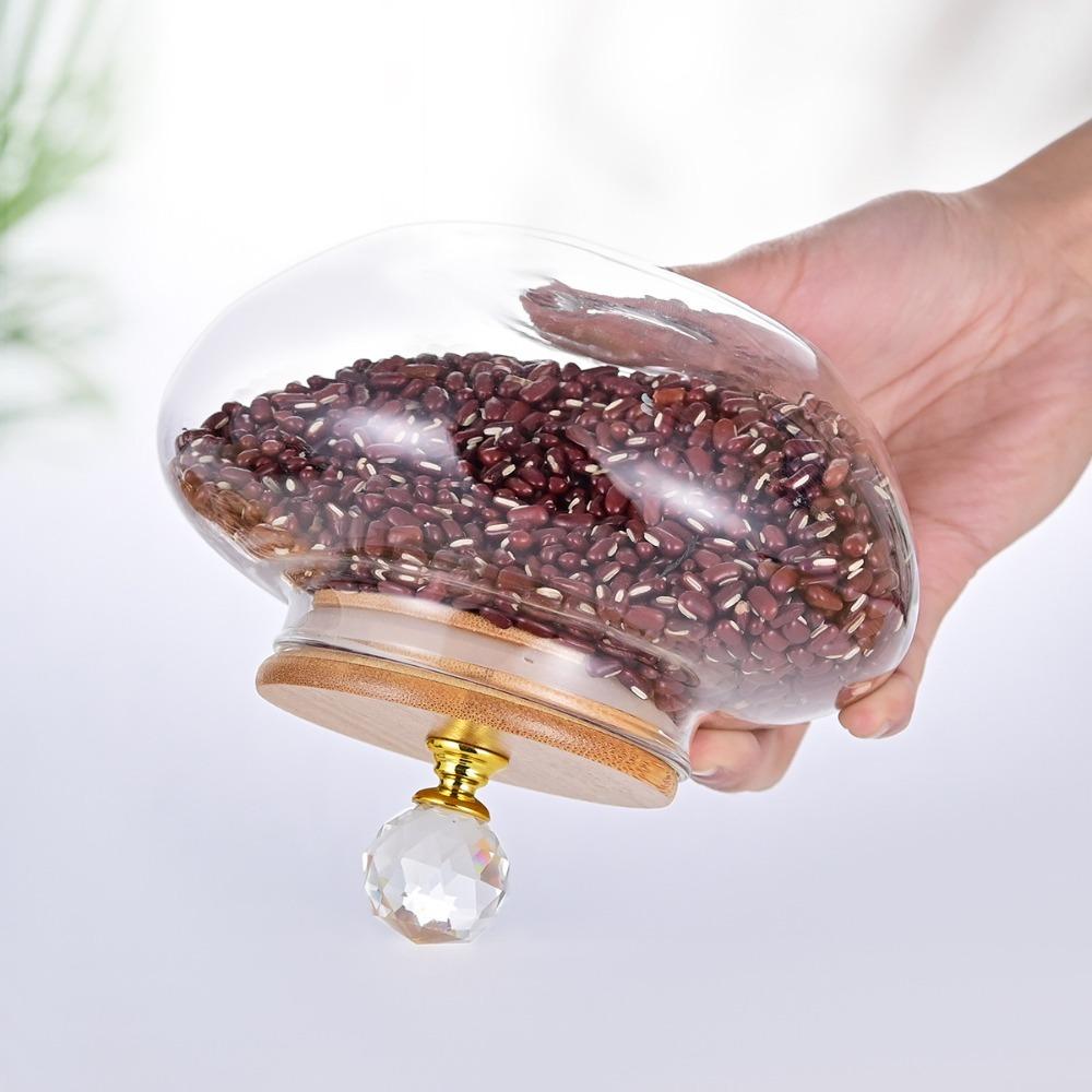 Luftdichtes Glasversiegelungsglas Feuchtigkeitsgeschützter Holzdeckel Zucker Salz Behälter Klar Diamantförmiger Griff Kaffeebohnen Lagerbehälter