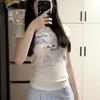Summer Cotton Women's T Shirt Cute Cartoon Print Casual Slim Fit Round Neck Short Sleeve T-Shirts Harajuku White Y2k Top