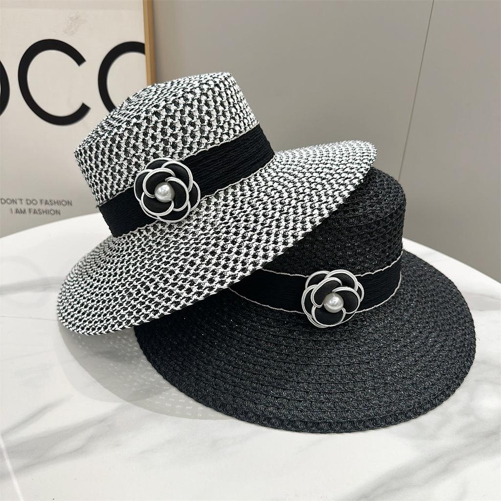 JYL TS DIY French Straw Hat Sun Protection Beach Cap Woven Straw