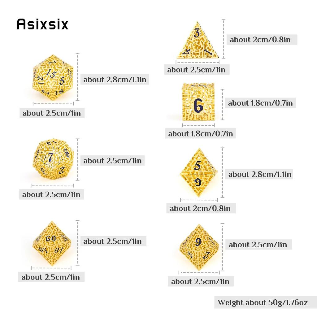 7 Pcs Golden Black Metal Dice Maze Hollow Metal Polyhedral Dice Set Suitable for Role-Playing RPG Board Game Card Game